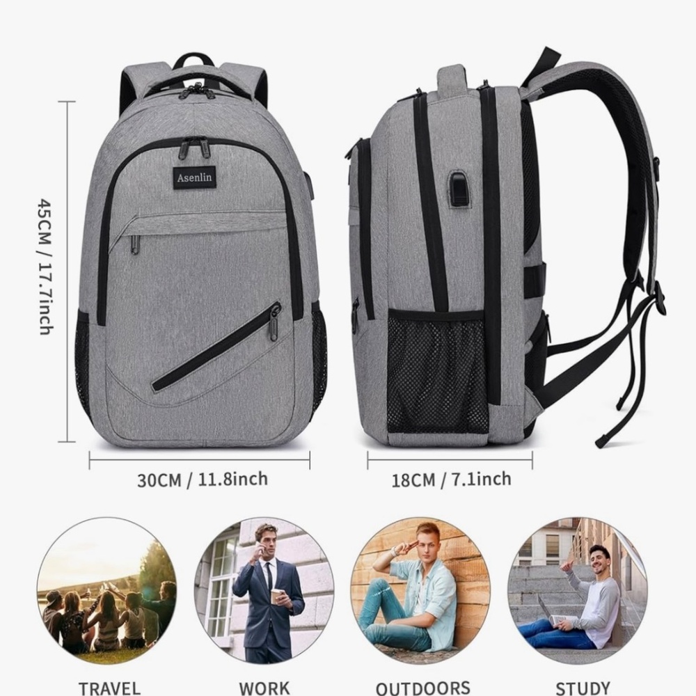 Travel Laptop Backpack for Women & Men - Gray - Picture 2 of 9